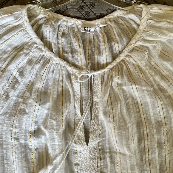 Gap Womens Top Gold Silver Striped Metallic Stripe Tassel Long Sleeve - Picture 6 of 15